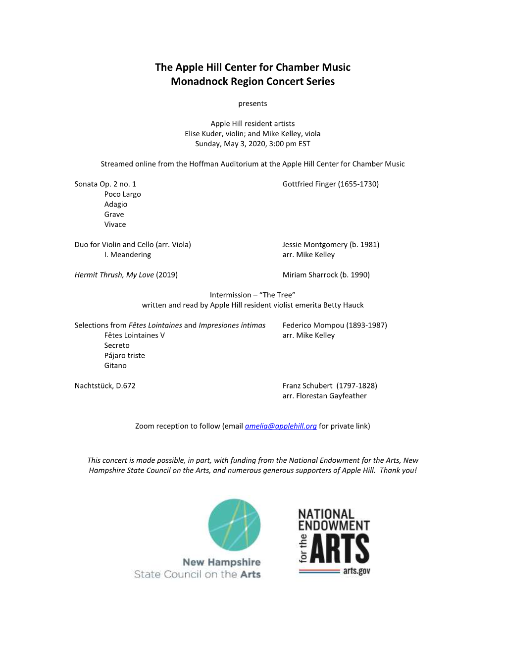 The Apple Hill Center for Chamber Music Monadnock Region Concert Series