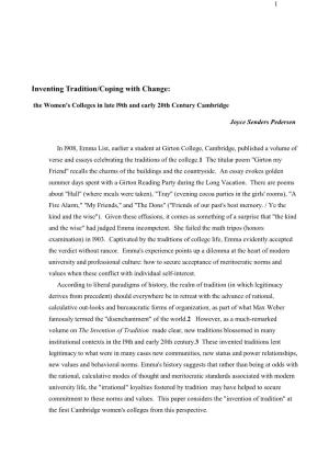 Inventing Tradition/Coping with Change