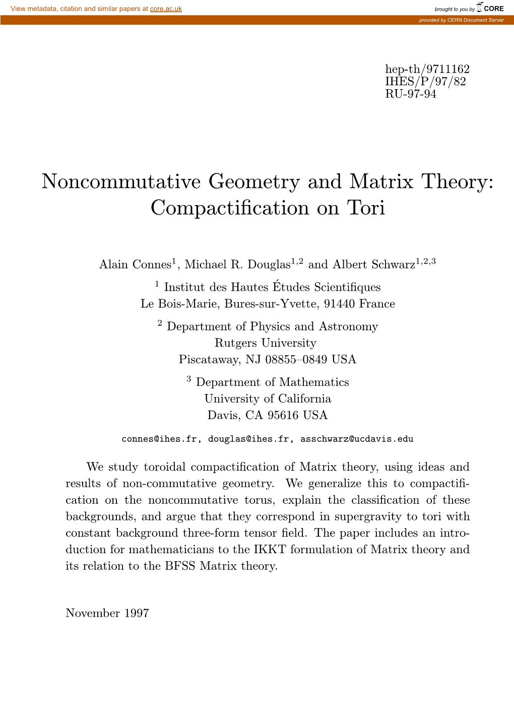 Noncommutative Geometry and Matrix Theory: Compactification on Tori