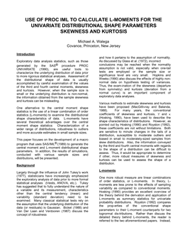 Using SAS/IML to Calculate L-Moments for the Univariate