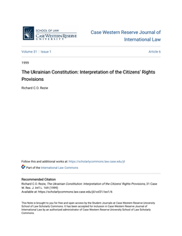 The Ukrainian Constitution: Interpretation of the Citizens' Rights Provisions