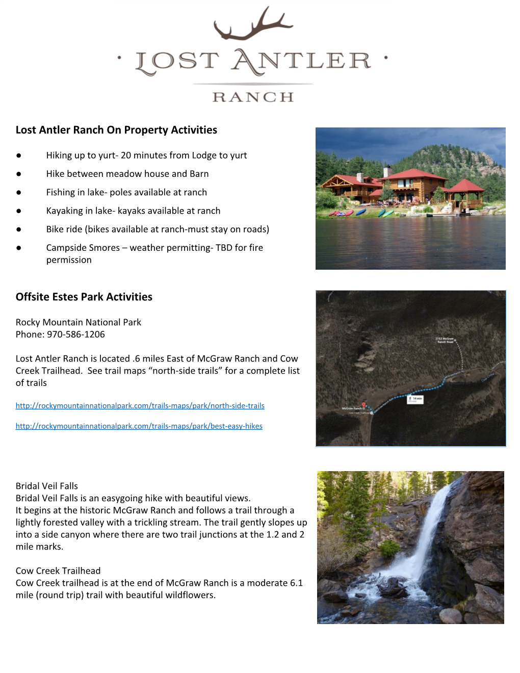 Lost Antler Ranch on Property Activities Offsite Estes Park Activities
