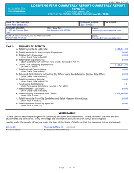 LOBBYING FIRM QUARTERLY REPORT QUARTERLY REPORT Form 34 Crest Real Estate, LLC