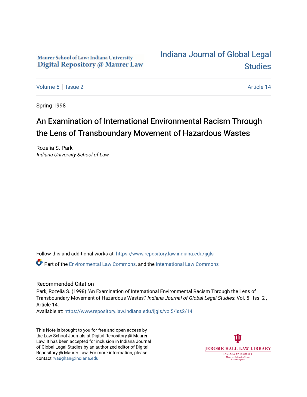 An Examination of International Environmental Racism Through the Lens of Transboundary Movement of Hazardous Wastes