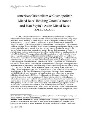 American Orientalism and Cosmopolitan Mixed Race: Early