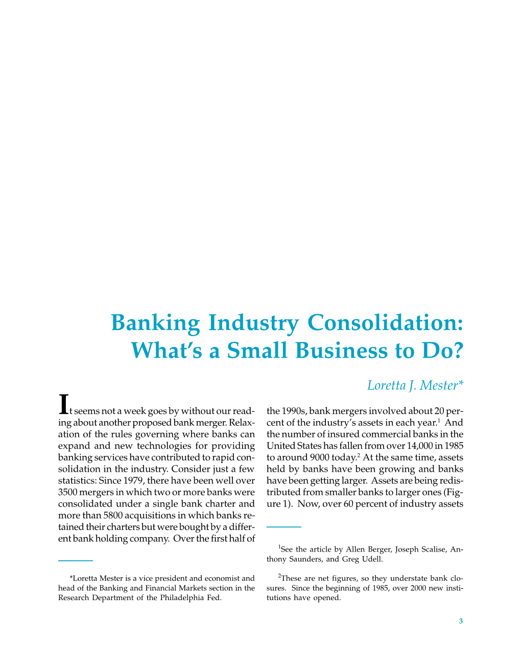 Banking Industry Consolidation: What's a Small Business to Do? Loretta J