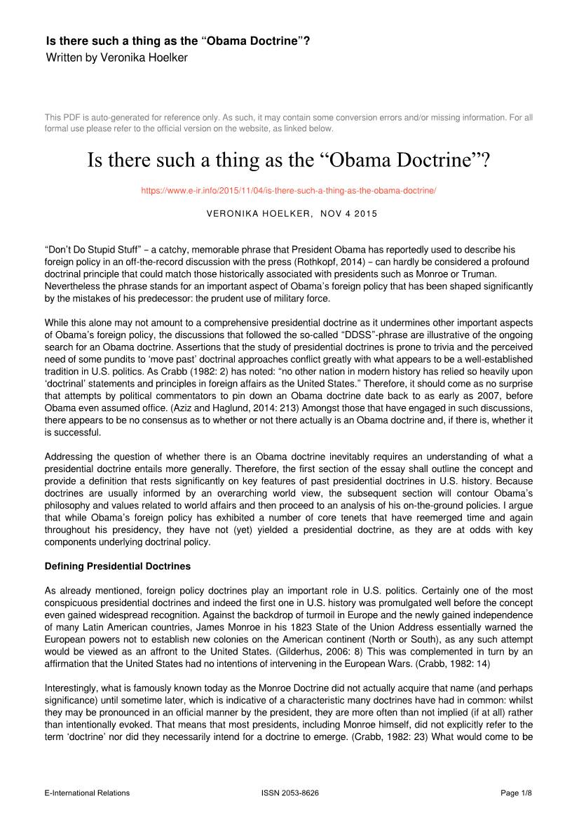 “Obama Doctrine”? Written by Veronika Hoelker