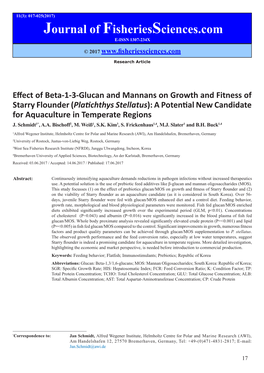 Platichthys Stellatus): a Potential New Candidate for Aquaculture in Temperate Regions J