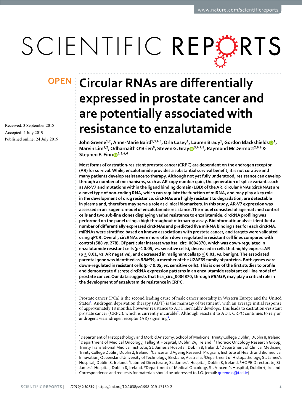 Circular Rnas Are Differentially Expressed in Prostate Cancer And