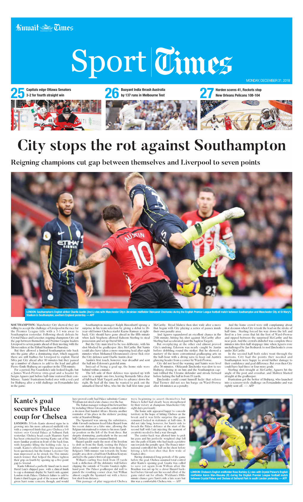 City Stops the Rot Against Southampton Reigning Champions Cut Gap Between Themselves and Liverpool to Seven Points