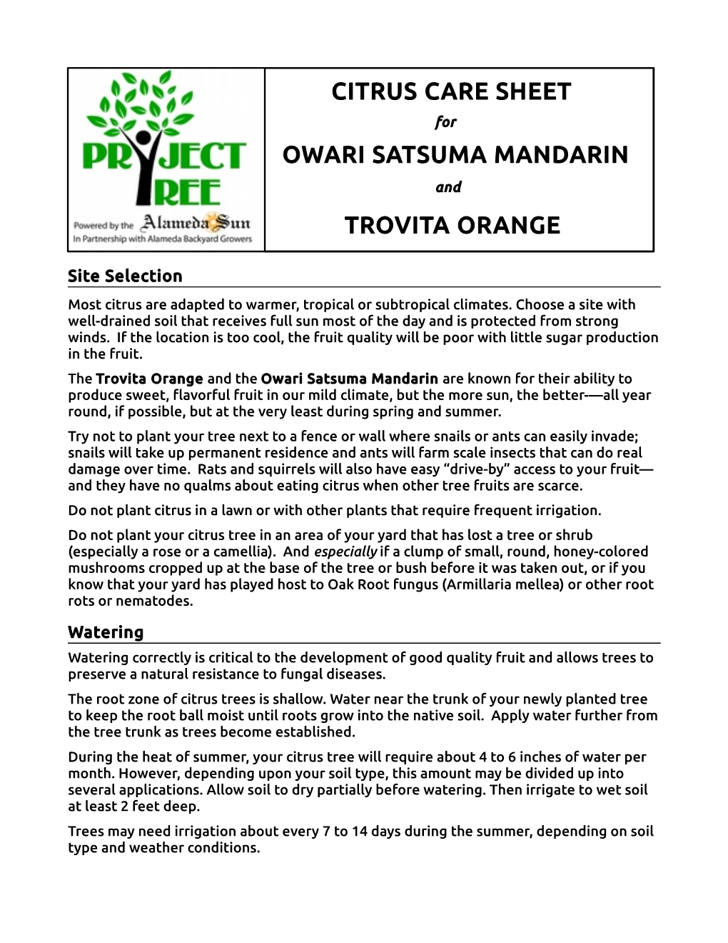 Citrus Care Sheet Owari Satsuma Mandarin Trovita