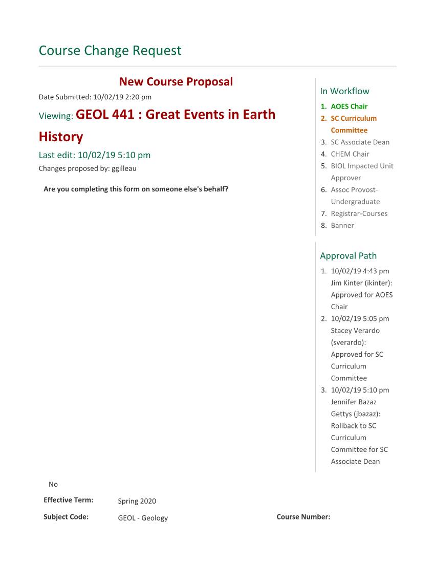 GEOL 441 : Great Events in Earth 2