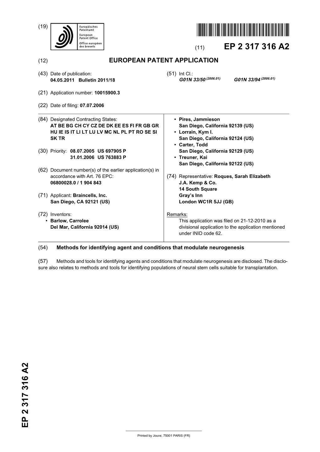 Methods for Identifying Agent and Conditions That Modulate Neurogenesis