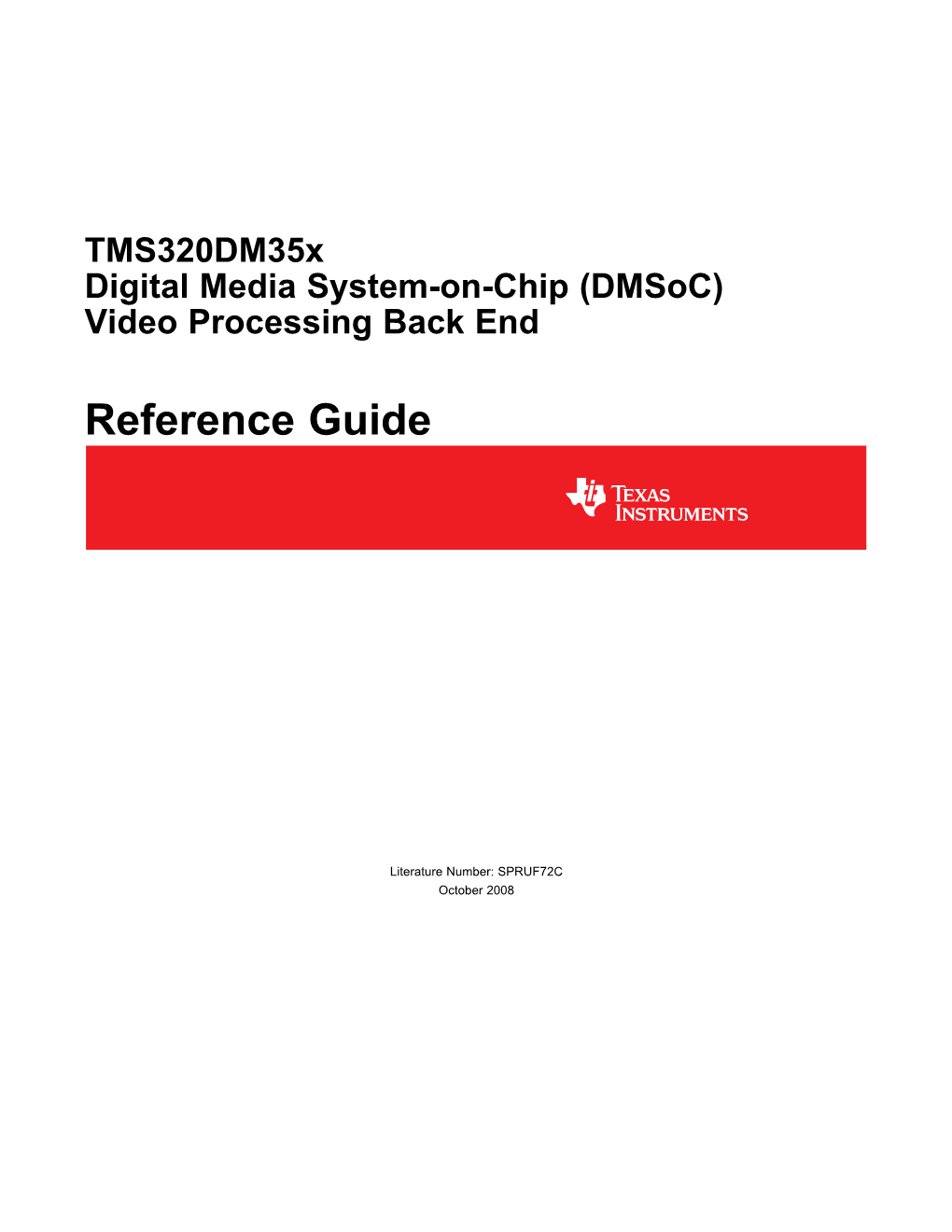 Tms320dm35x Digital Media System-On-Chip (Dmsoc) Video Processing Back End