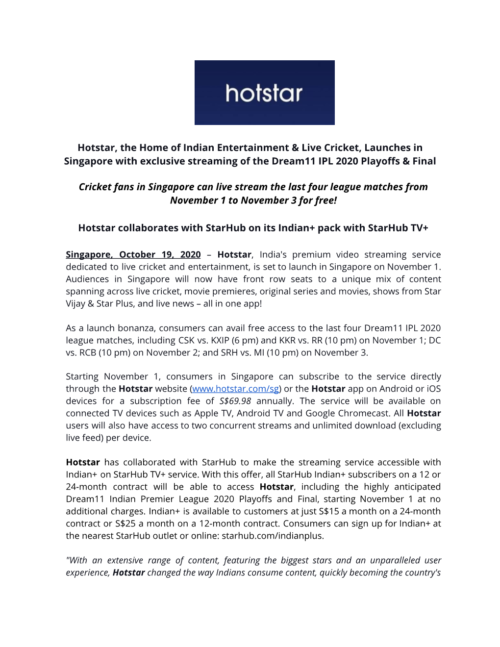 Hotstar, the Home of Indian Entertainment & Live Cricket