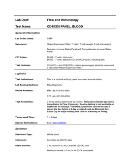 Cd4/Cd8 Panel, Blood