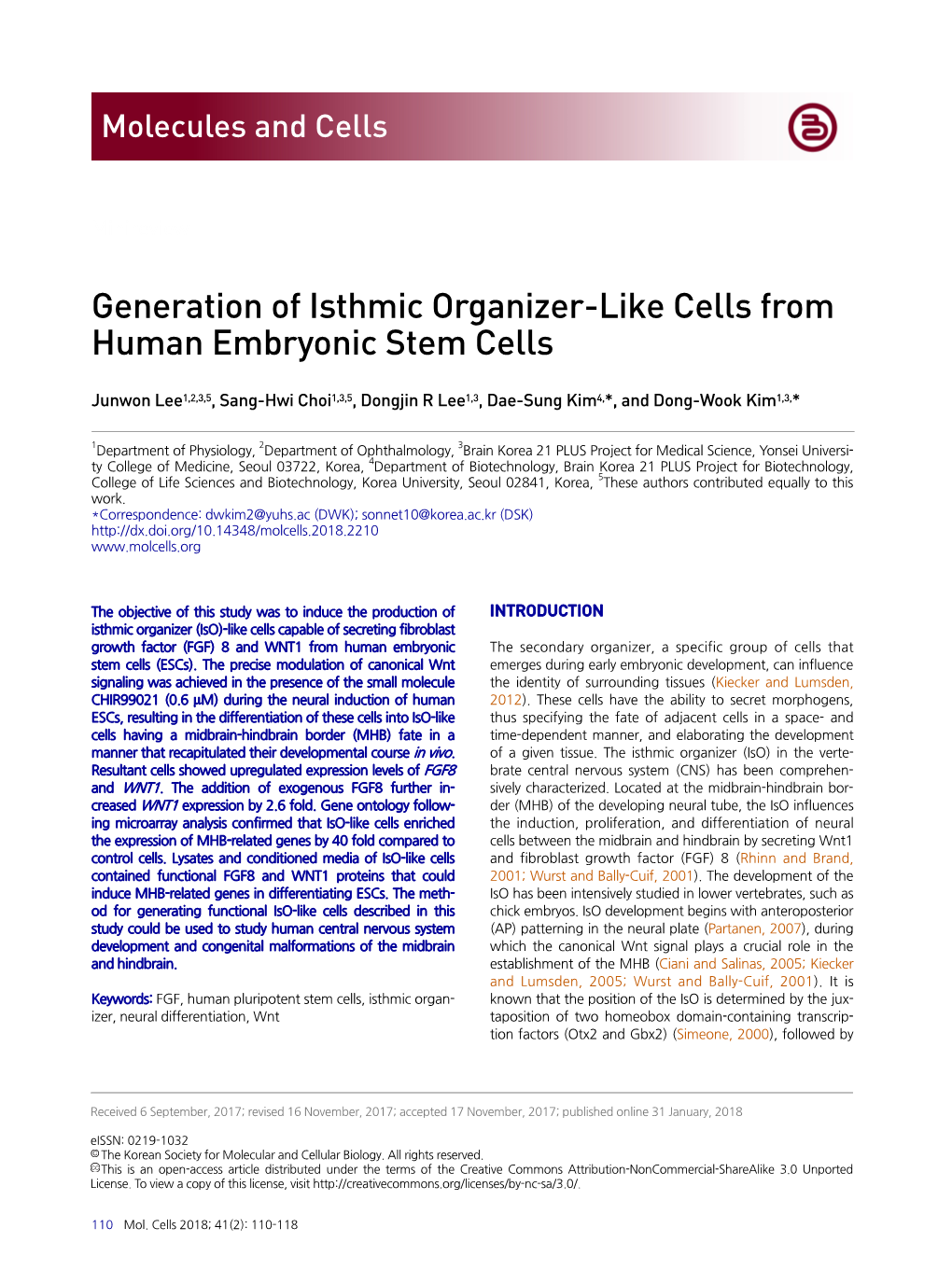 Generation of Isthmic Organizer-Like Cells from Human Embryonic Stem Cells