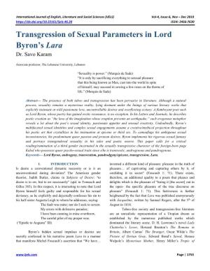 Transgression of Sexual Parameters in Lord Byron's Lara