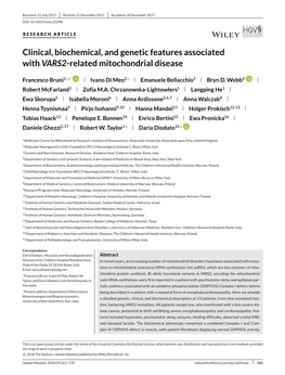 Clinical, Biochemical, and Genetic Features Associated with VARS2-Related Mitochondrial Disease