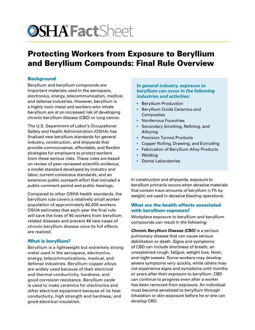 Protecting Workers from Exposure to Beryllium and Beryllium Compounds: Final Rule Overview