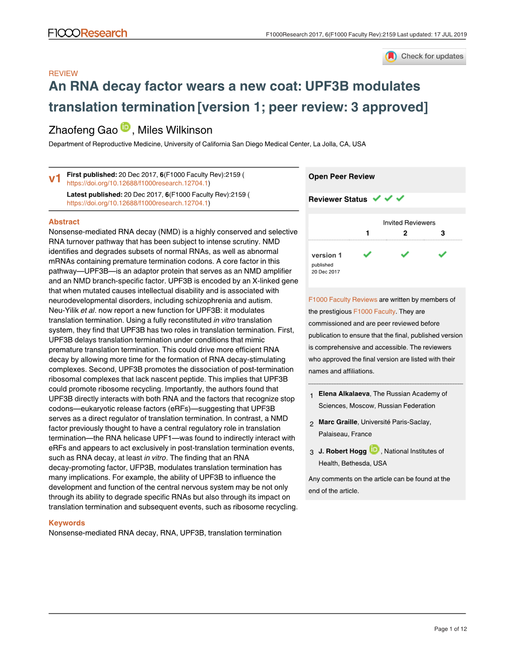 An RNA Decay Factor Wears a New Coat: UPF3B Modulates Translation