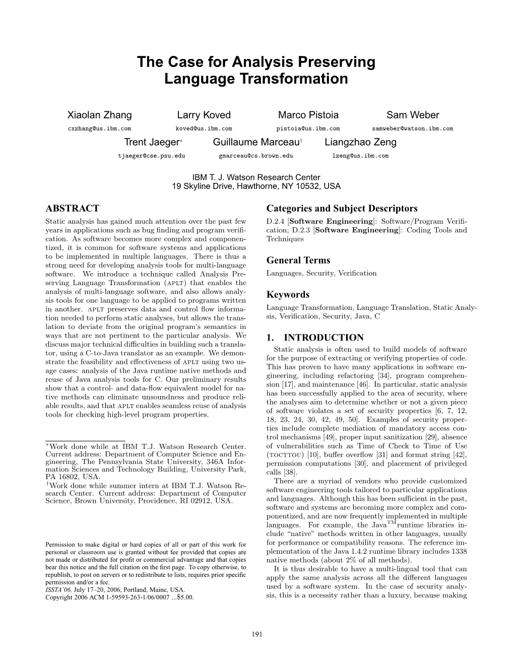 The Case for Analysis Preserving Language Transformation