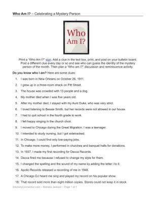 Who Am I? – Celebrating a Mystery Person