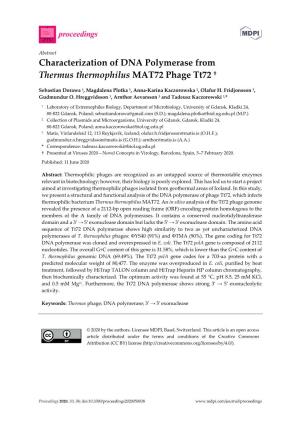 Characterization of DNA Polymerase from Thermus Thermophilus MAT72 Phage Tt72 †
