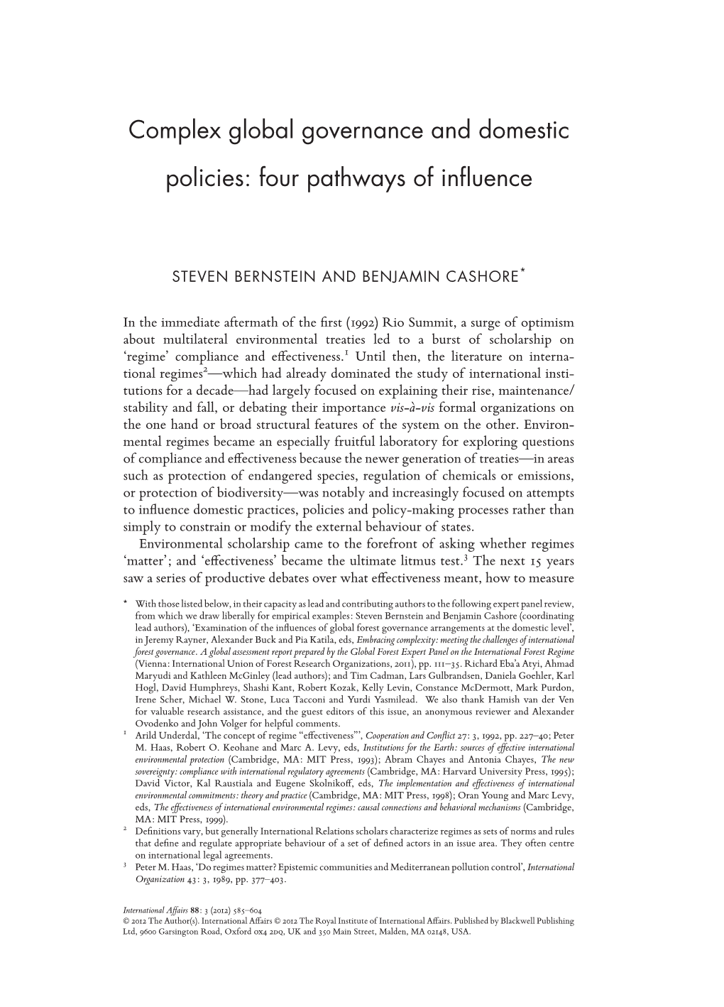 Complex Global Governance and Domestic Policies: Four Pathways of Inﬂuence