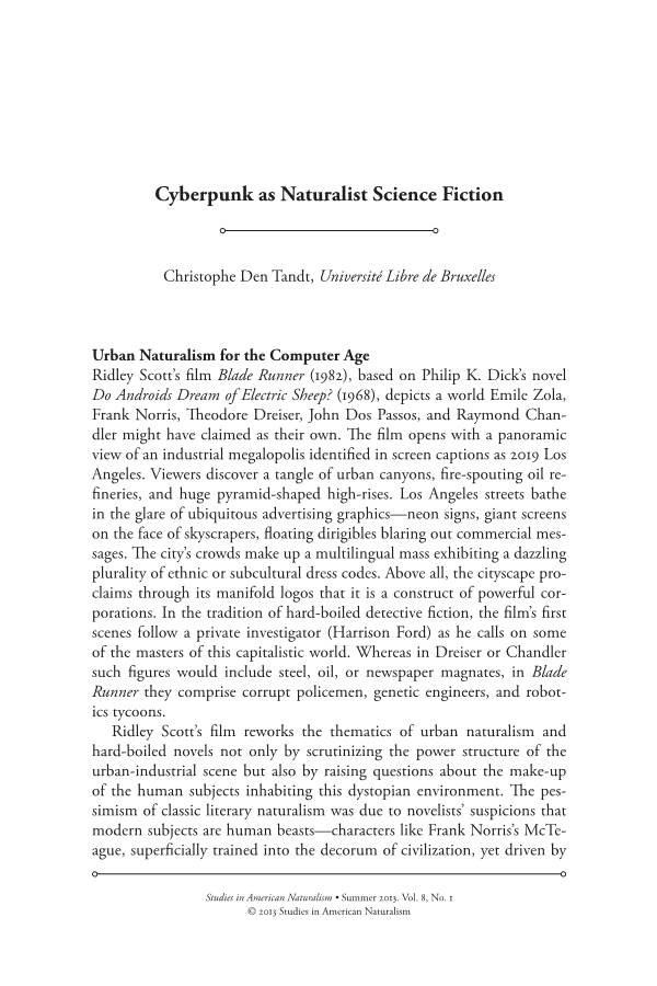 Cyberpunk As Naturalist Science Fiction