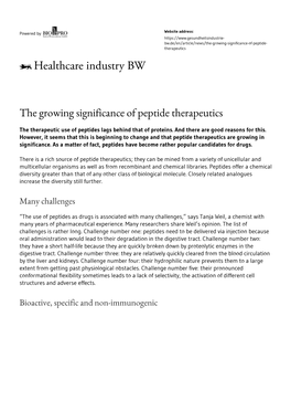 The Growing Significance of Peptide Therapeutics