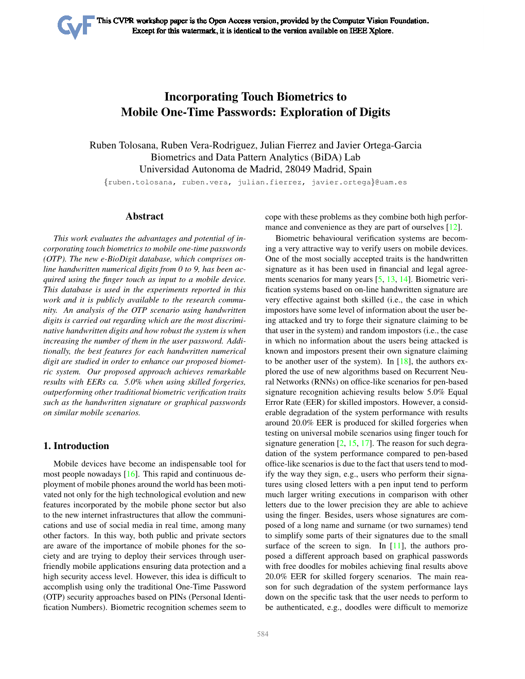 Incorporating Touch Biometrics to Mobile One-Time Passwords: Exploration of Digits