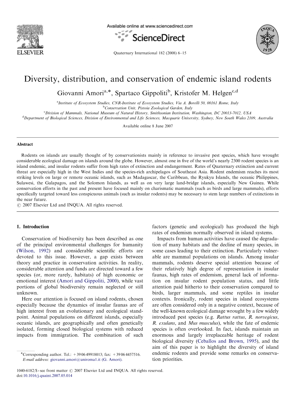 Diversity, Distribution, and Conservation of Endemic Island Rodents