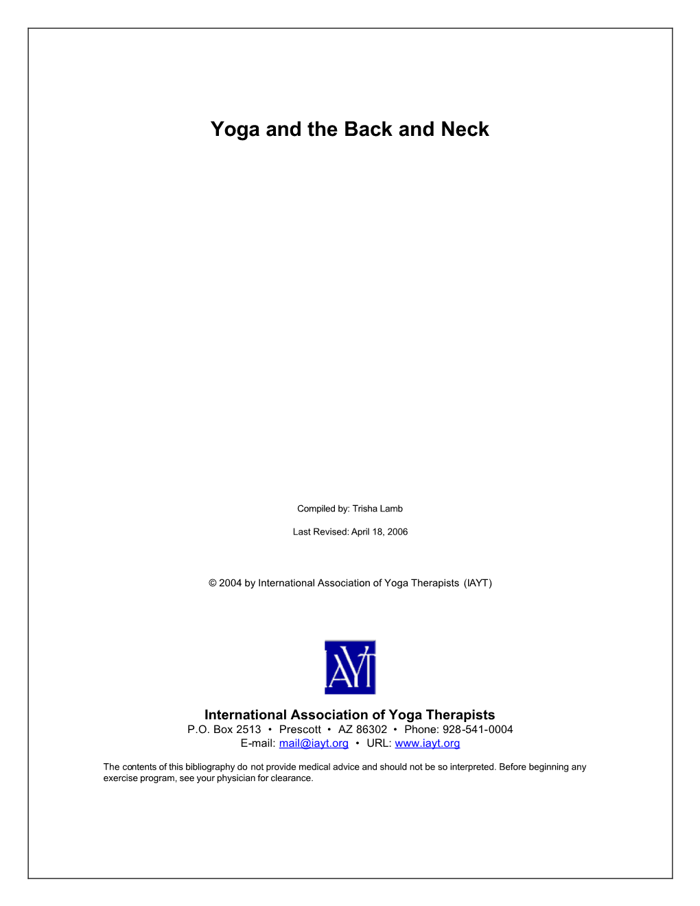 Yoga and the Back and Neck