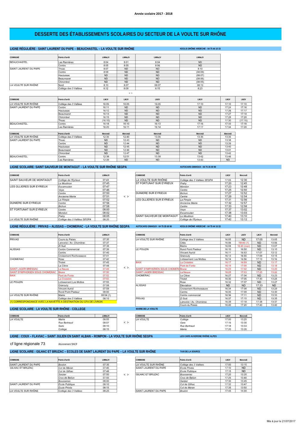 Horaires Du Secteur Scolaire De La Voulte Sur Rhône