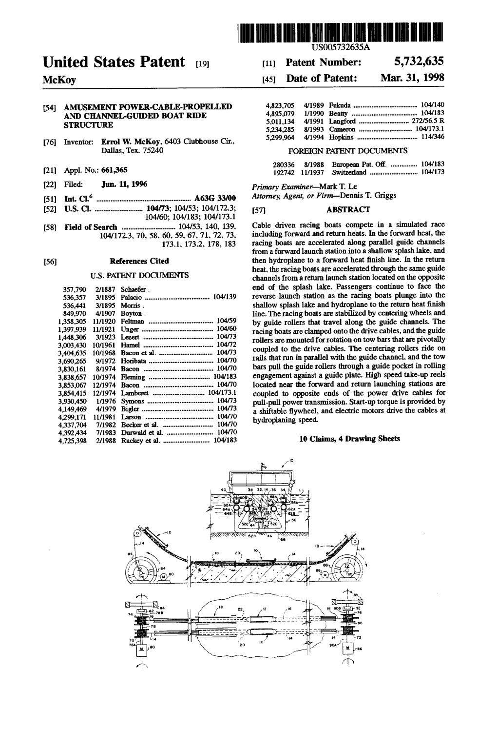 United States Patent 19 11 Patent Number: 5,732,635 Mckoy 45 Date of Patent: Mar