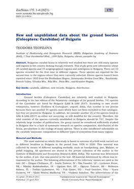 New and Unpublished Data About Bulgarian Ground Beetles of The