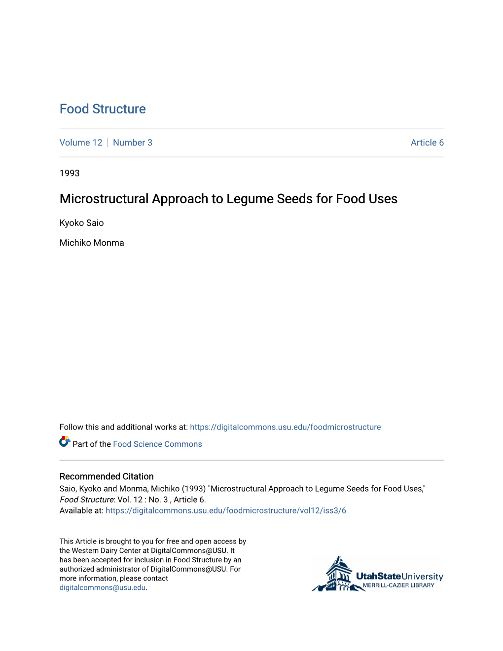 Microstructural Approach to Legume Seeds for Food Uses