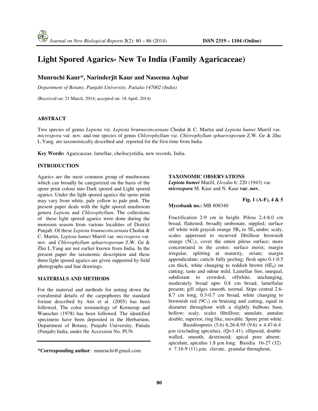 Light Spored Agarics- New to India (Family Agaricaceae)