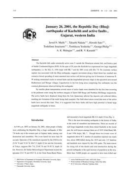 January 26, 2001, the Republic Day (Bhuj) Earthquake of Kachchh and Active Faults , Gujarat, Western India