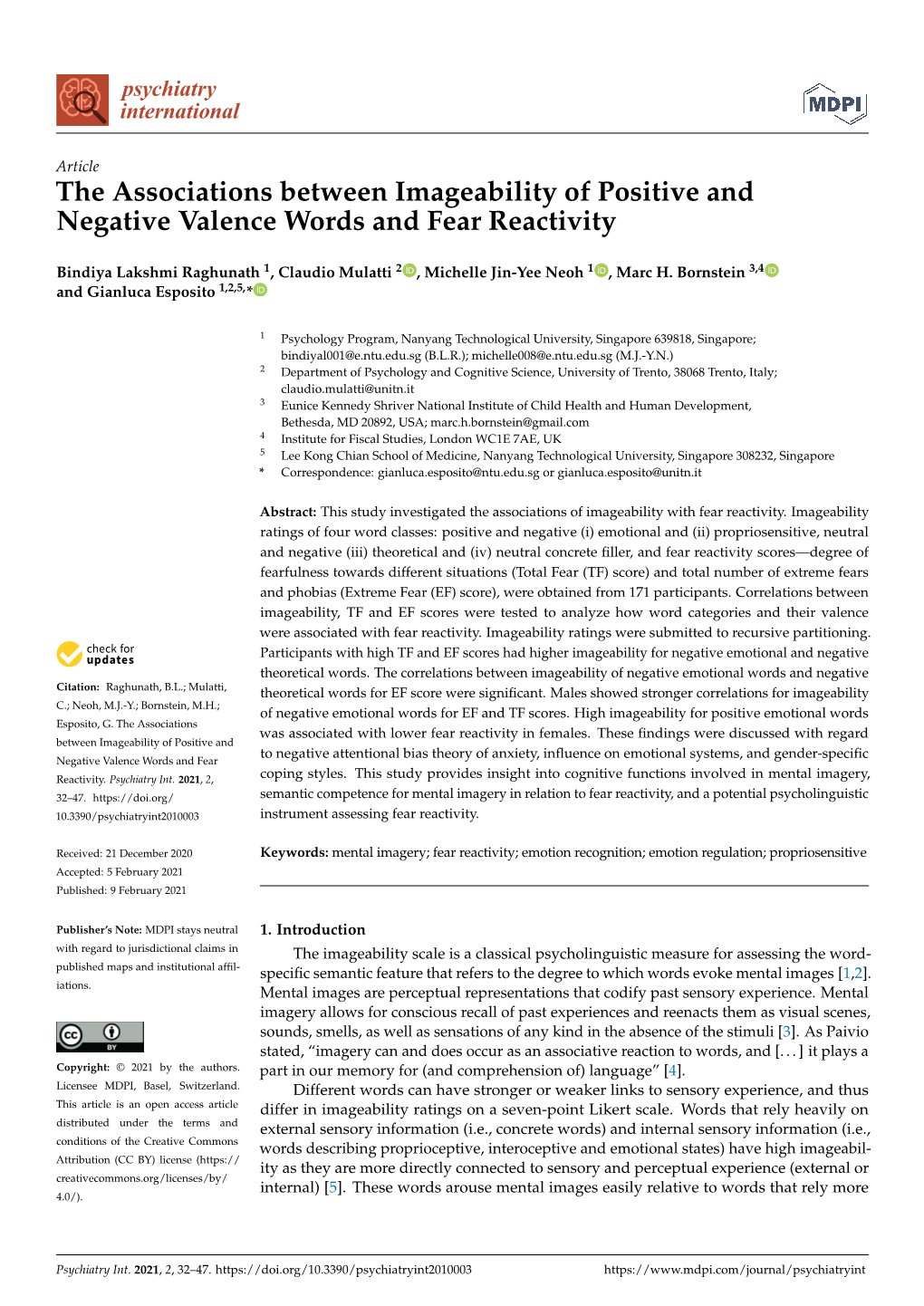 The Associations Between Imageability of Positive and Negative Valence Words and Fear Reactivity