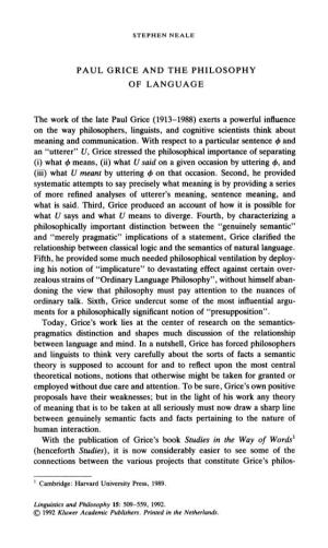 Paul Grice and the Philosophy of Language