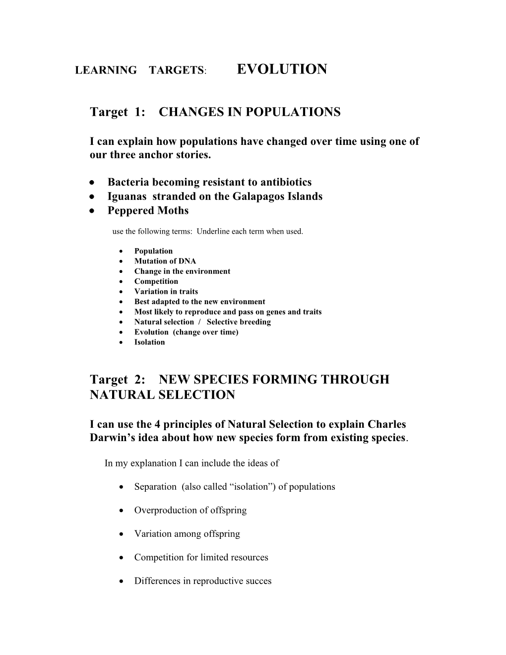 Learning Targets: Evolution