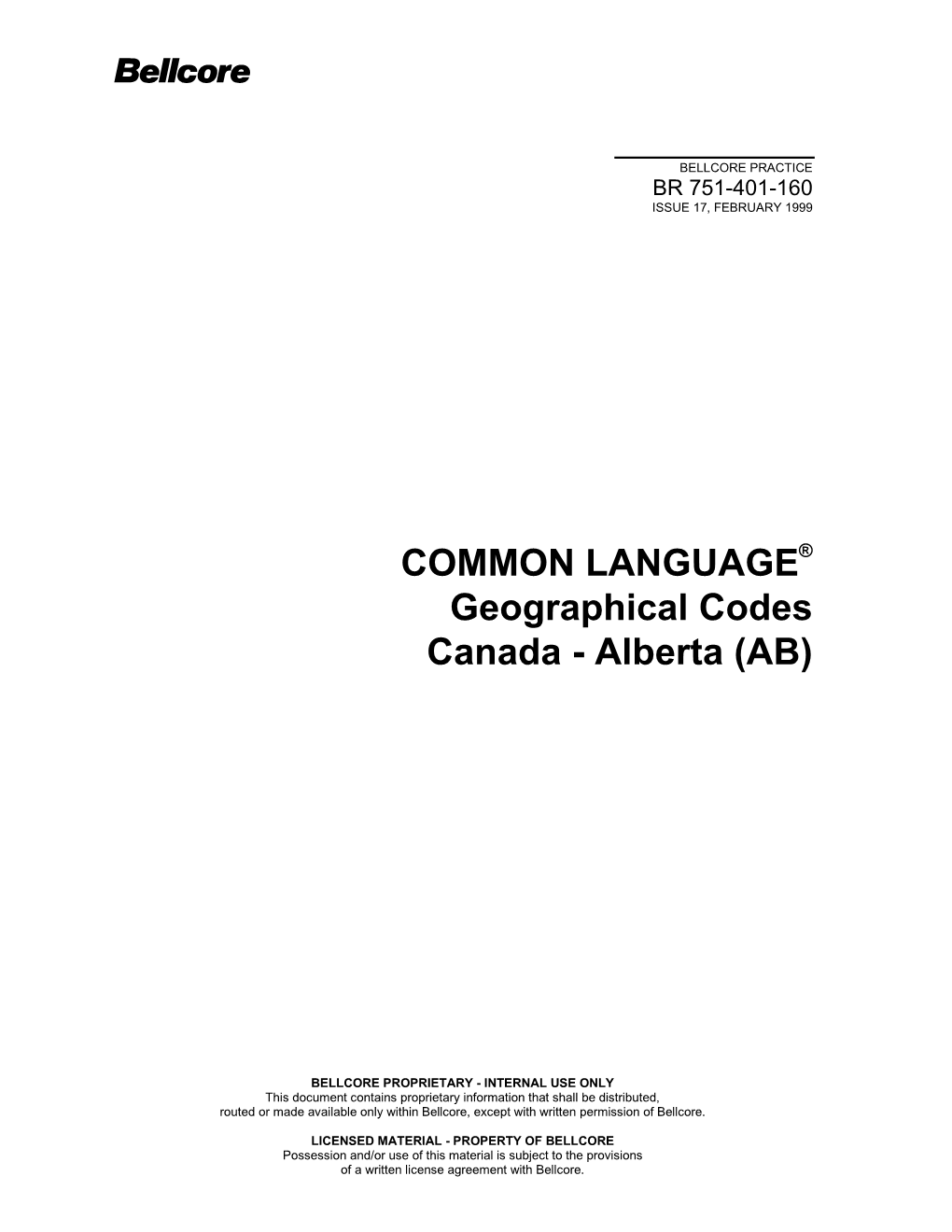 Geographical Codes Canada - Alberta (AB)