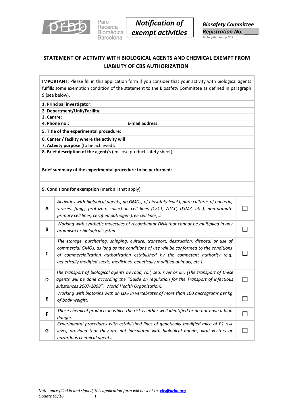 Declaració D' Activitats Amb Agents Biològics