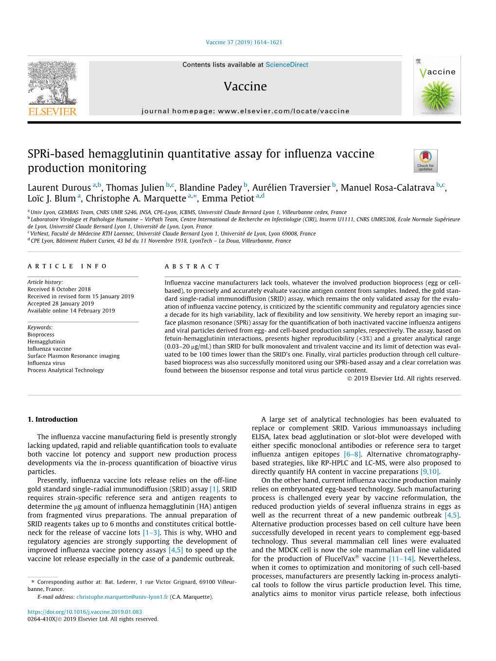 Spri-Based Hemagglutinin Quantitative Assay for Influenza