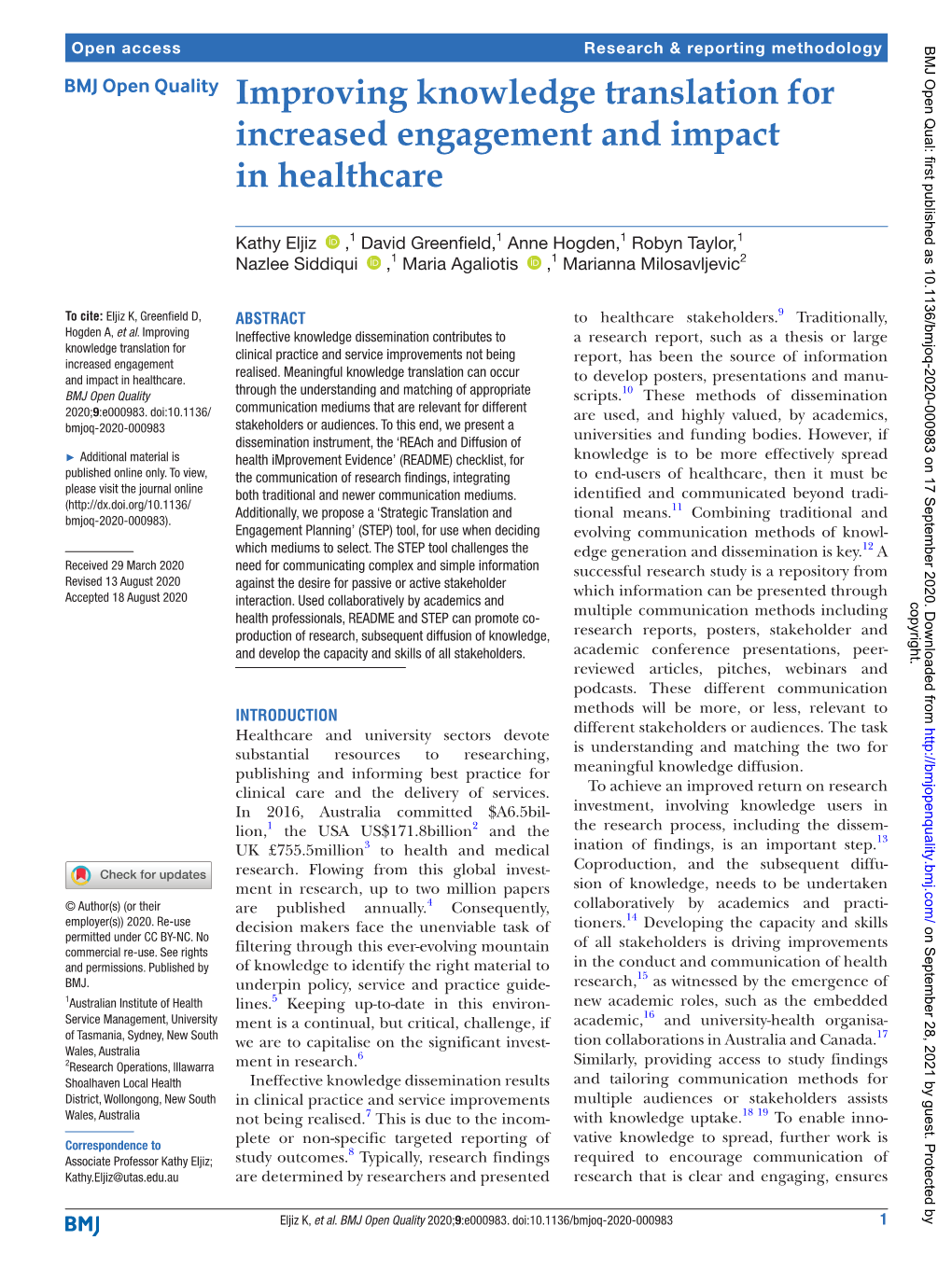 Improving Knowledge Translation for Increased Engagement and Impact in Healthcare