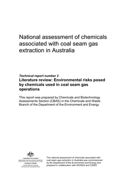 Technical Report Number 3 Literature Review: Environmental Risks Posed by Chemicals Used in Coal Seam Gas Operations