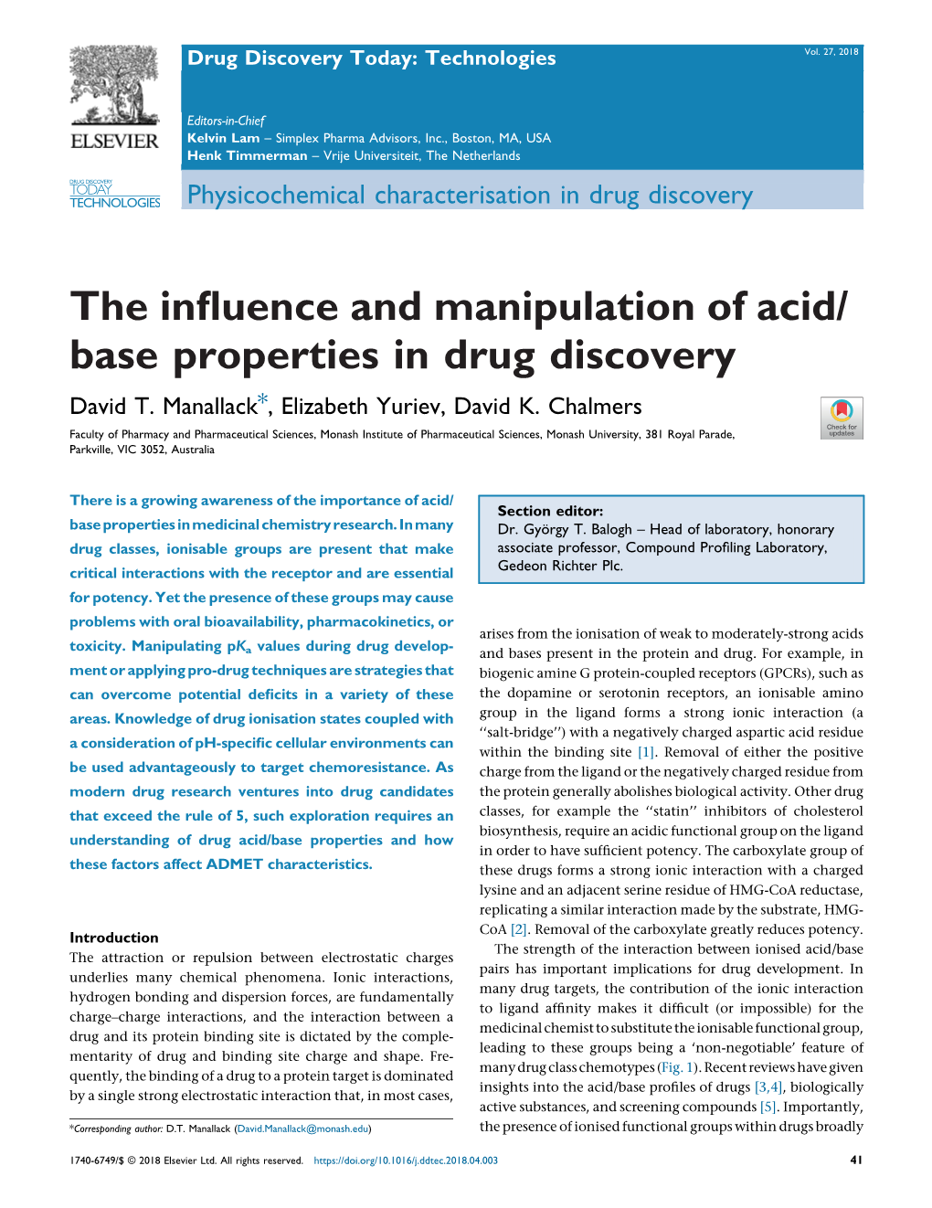 The Influence and Manipulation of Acid/Base Properties in Drug Discovery