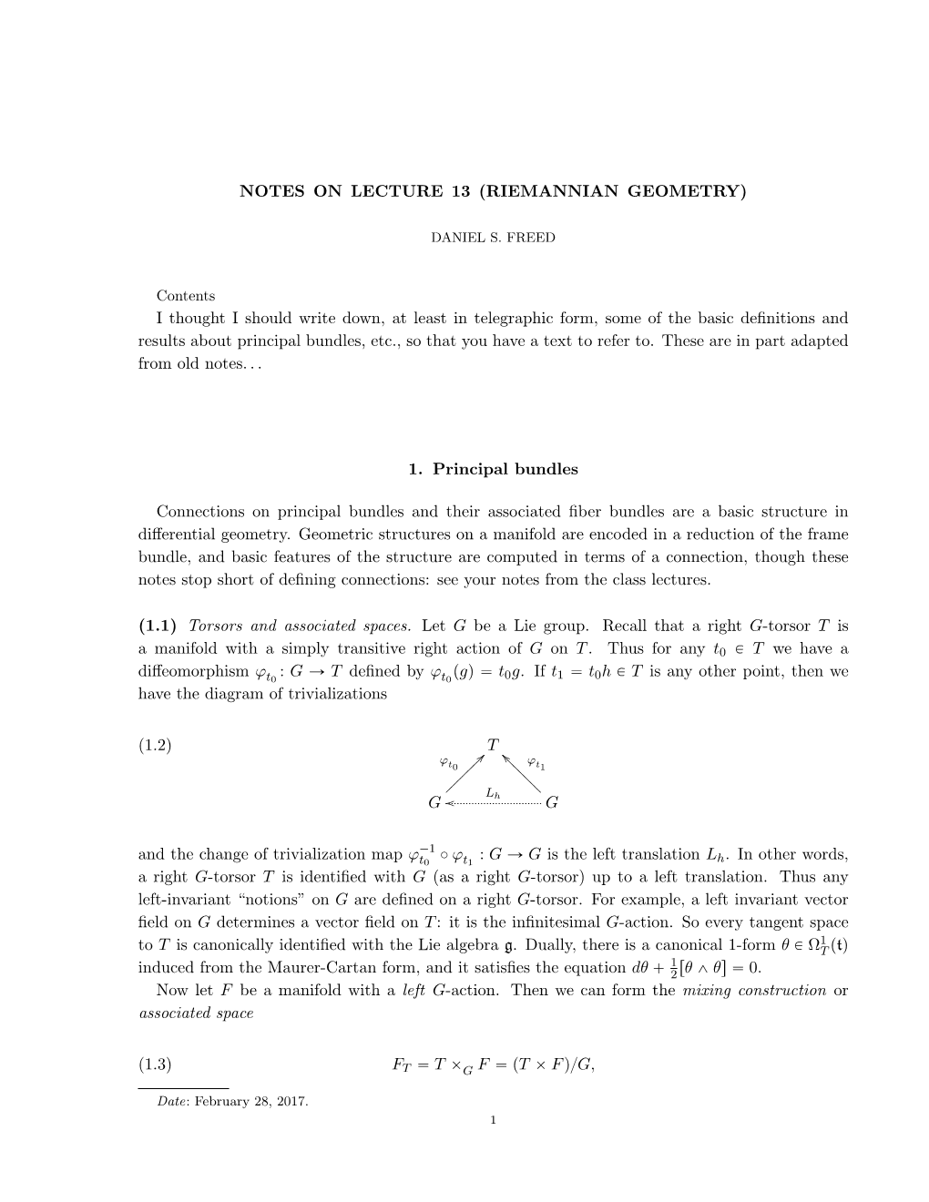 Notes on Lecture 13 (Riemannian Geometry)